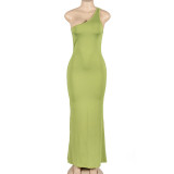 Solid Color Backless Slash Shoulder Maxi Dress GAXB-A146DS