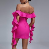 Sleeveless One Shoulder Wooden Ear Split Dress GAXB-A230DS