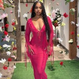 Tie Up Flare Sleeve V Neck Maxi Dress GAXB-A295DS