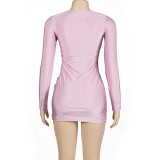 Long Sleeve V Neck Mini Dress GAXB-A243DS