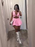 Fashion Casual Lapel Top Short Skirt Two Piece Set XMCS-CS20242257