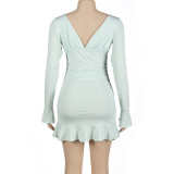 Long Sleeve V Neck Mini Dress GAXB-A237DS