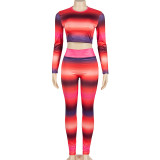 O Neck Printed Tops Pants Two Piece Set GAXB-A197ST