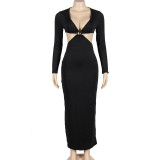 Hollow Out Patchwork Maxi Dress GAXB-A238DS