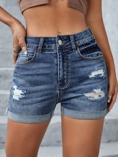Casual Holes High-waisted Rolled Denim Short GKNF-TSXF-350