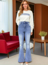 Washed Holes Micro Flare Jeans GKNF-TSCH-1314