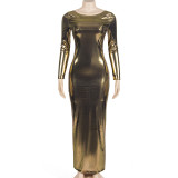 Long Sleeve Backless Maxi Dress GAXB-A195DS
