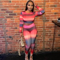 O Neck Printed Tops Pants Two Piece Set GAXB-A197ST