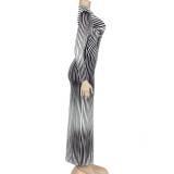 Stripe Print Long Sleeve Maxi Dress GAXB-A228DS