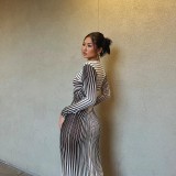Stripe Print Long Sleeve Maxi Dress GAXB-A228DS