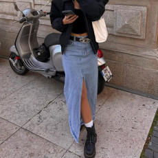 Fashion Loose Split Denim Long Skirt GKNF-TS-3415