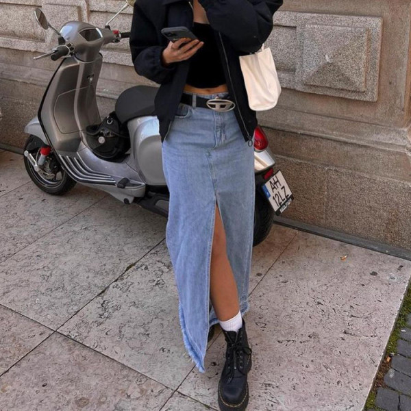 Fashion Loose Split Denim Long Skirt GKNF-TS-3415