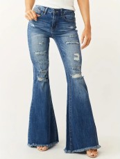 Fashion Holes Micro Flare Jeans GKNF-TS-T244308（Z8702)