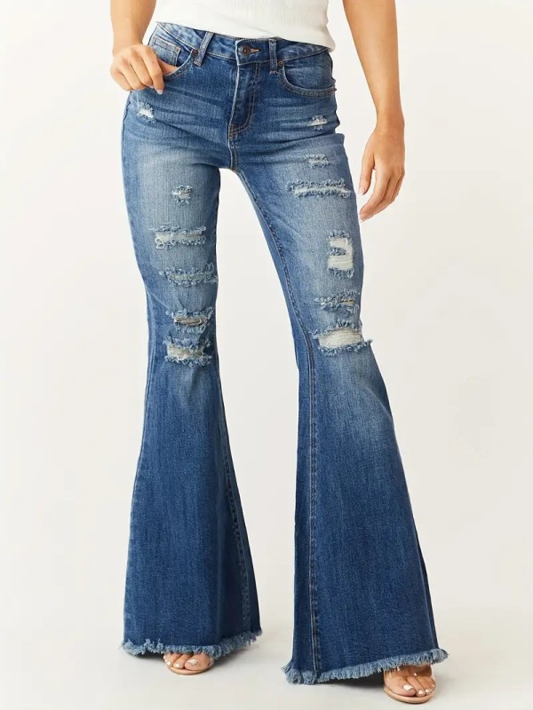 Fashion Holes Micro Flare Jeans GKNF-TS-T244308（Z8702)