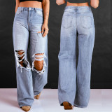 Fashion Holes Washed Staight Jeans GKNF-TSX-9061
