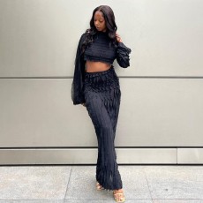 Solid Color Long Sleeve Pants Two Piece Set GAXB-A222ST