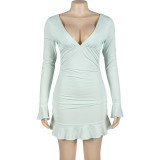Long Sleeve V Neck Mini Dress GAXB-A237DS