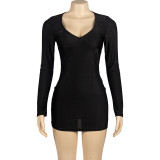 Long Sleeve V Neck Mini Dress GAXB-A243DS