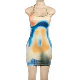 Fashion Print Halter Mini Dress GAXB-A034DS