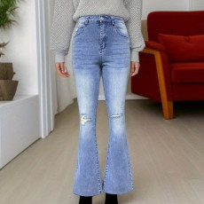 Washed Holes Micro Flare Jeans GKNF-TSCH-1314