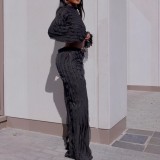 Solid Color Long Sleeve Pants Two Piece Set GAXB-A222ST