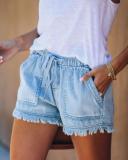 Washed Wide Leg Raw Edge Denim Shorts GKNF-TS-21816
