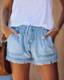 Washed Wide Leg Raw Edge Denim Shorts GKNF-TS-21816