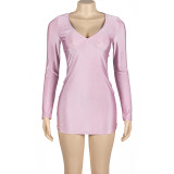 Long Sleeve V Neck Mini Dress GAXB-A243DS