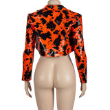 Lapel Milk Print Long Sleeve Leather Coat Jacket GAXB-A239TP