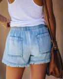 Washed Wide Leg Raw Edge Denim Shorts GKNF-TS-21816