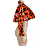 Lapel Milk Print Long Sleeve Leather Coat Jacket GAXB-A239TP
