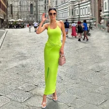 Halter Sleeveless Patchwork Split Maxi Dress GAXB-A180DS