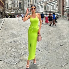 Halter Sleeveless Patchwork Split Maxi Dress GAXB-A180DS