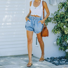 Light Color High Waist Loose Denim Short GKNF-CH-1038
