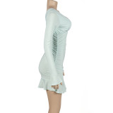 Long Sleeve V Neck Mini Dress GAXB-A237DS
