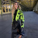 Lapel Milk Print Long Sleeve Leather Coat Jacket GAXB-A239TP