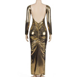 Long Sleeve Backless Maxi Dress GAXB-A195DS