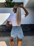 Beaded Washed Straight Leg Denim Shorts GKNF-TSYOU-6865