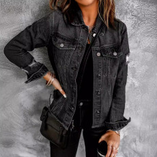 Fashion Holes Lapel Denim Jacket GKNF-TSX-022