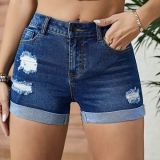 Rolled Hem Ripped Denim Shorts GKNF-TSXF-2307