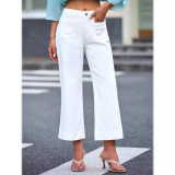 Solid Color Wide Leg Nine-Point Jeans GKNF-TSXF-2455-1