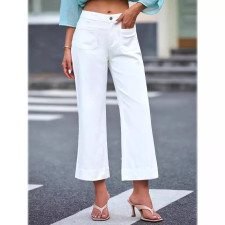 Solid Color Wide Leg Nine-Point Jeans GKNF-TSXF-2455-1