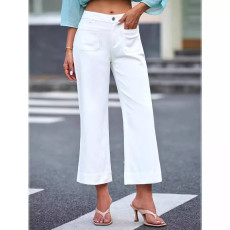 Solid Color Wide Leg Nine-Point Jeans GKNF-TSXF-2455-1