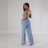 Fashion Tube Tops Single-breasted Denim Jumpsuit GKNF-TSJ-6978