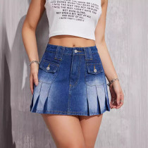 Fashion Slim Pleated Denim Skirt GKNF-TSYJ-846