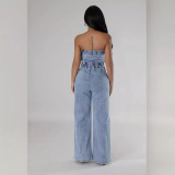 Fashion Tube Tops Single-breasted Denim Jumpsuit GKNF-TSJ-6978