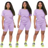 Solid Color Short Sleeve Sport 2 Piece Shorts Set GYSL-999