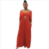 Solid Loose Shoulder Short Sleeve Maxi Dress GYSL-3226