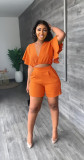 Ruffle Sleeve V-Neck Top Two Piece Shorts Set GYSL-Y6105