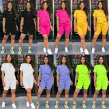 Solid Color Short Sleeve Sport 2 Piece Shorts Set GYSL-999
